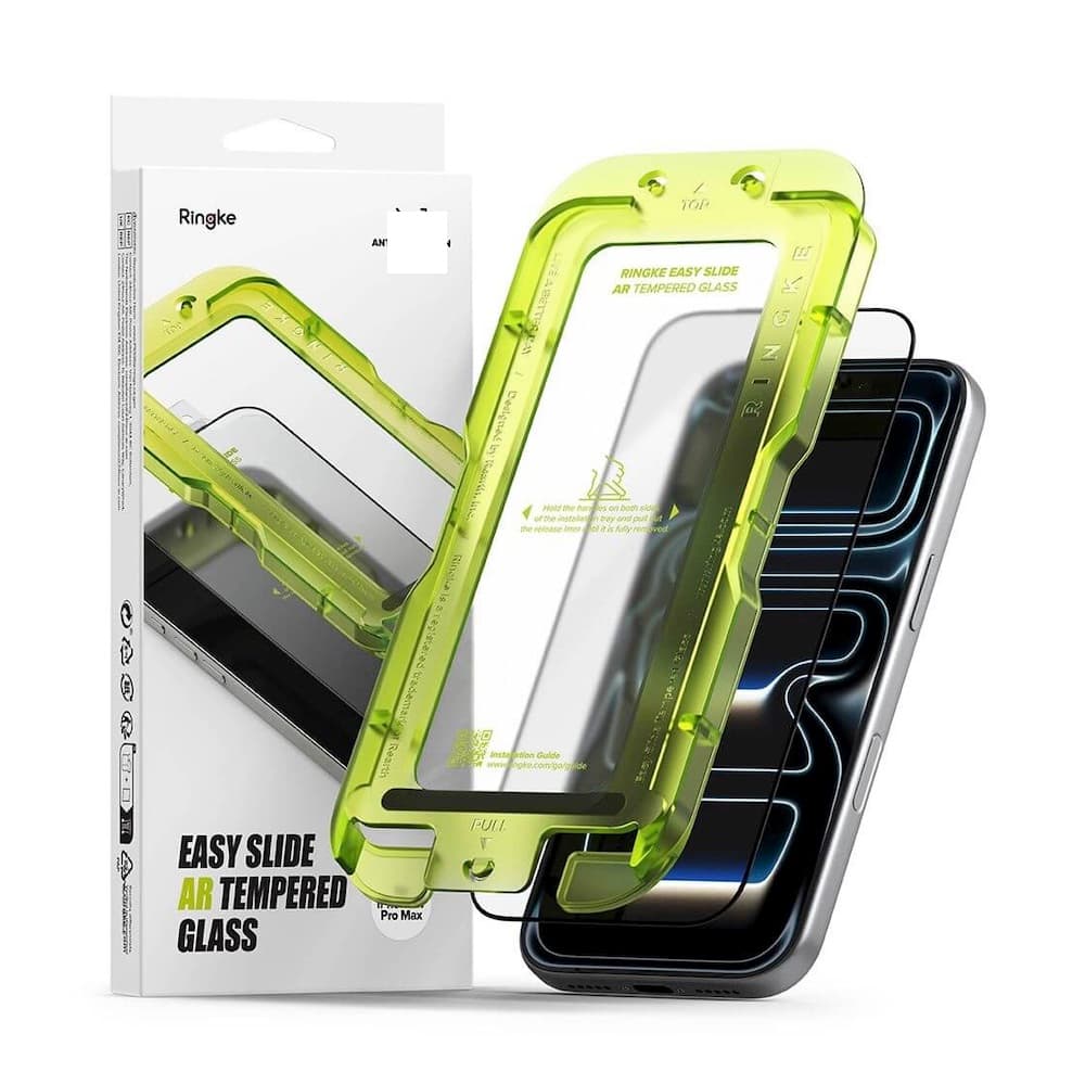 Матирано калено стъклено защитно покритие за дисплея на iPhone 18 Pro, iPhone 17 Pro - Ringke Easy Slide AR Tempered Glass (черен-прозрачен)