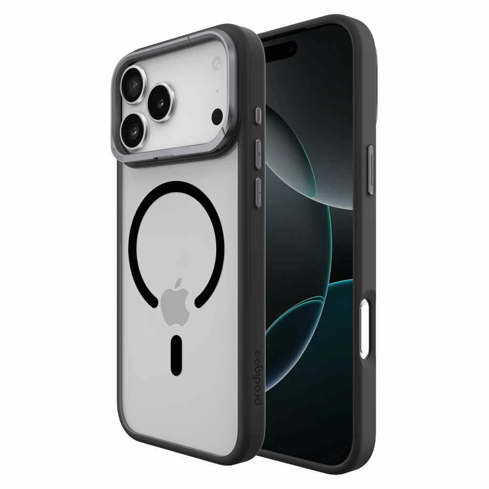 Хибриден удароустойчив кейс с MagSafe и вградена поставка за iPhone 18 Pro, iPhone 17 Pro - Prodigee KickIt M Case (черен)