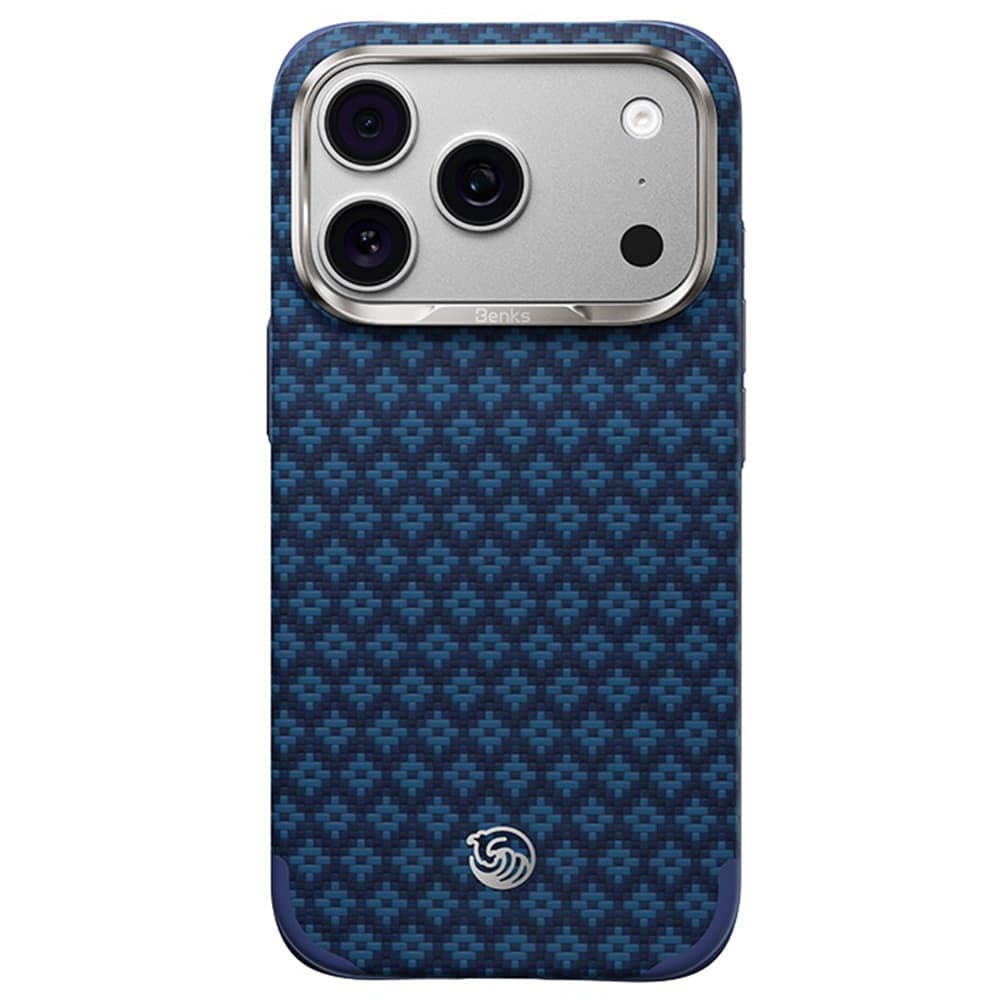 Удароустойчив кевларен кейс с MagSafe за iPhone 18 Pro Max, iPhone 17 Pro Max - Benks Case Magnetic Armor Grid Edge X9 Kevlar Metal Frame (blue)