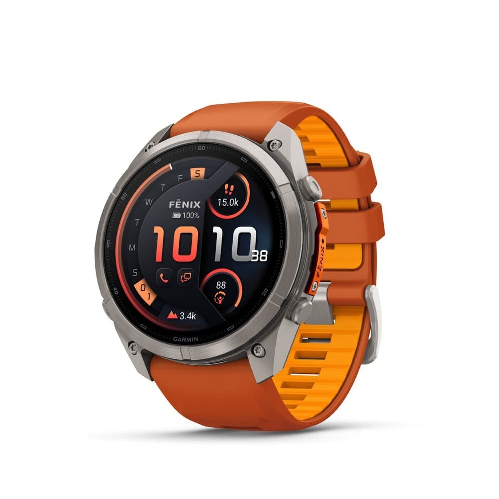 Смарт часовник Garmin Fenix 9 Pro, 51mm, 1.5" (3.81cm) AMOLED дисплей, Bluetooth/Wi-Fi, 64GB Flash памет, сензор за дълбочина, хидратация, пулсомер, 10ATM водоустойчивост, спортни режими, сив с оранжева каишка