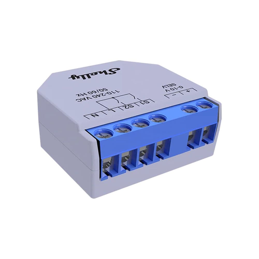 Wi-Fi реле Shelly Plus 0-10V, сензор за вътрешна температура, до 30m обхват, Bluetooth, синьо