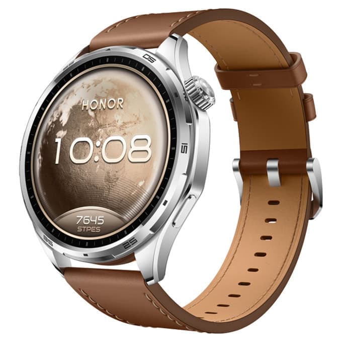 Смарт часовник Honor Watch 6, 1.46" (3.71cm) AMOLED дисплей, Bluetooth 5.4, NFC, GPS, жироскоп, барометър, оптичен сензор за сърдечен ритъм, магнитометър, акселерометър, сензор за околна светлина, 5ATM, IP69, сребрист с кафява каишка