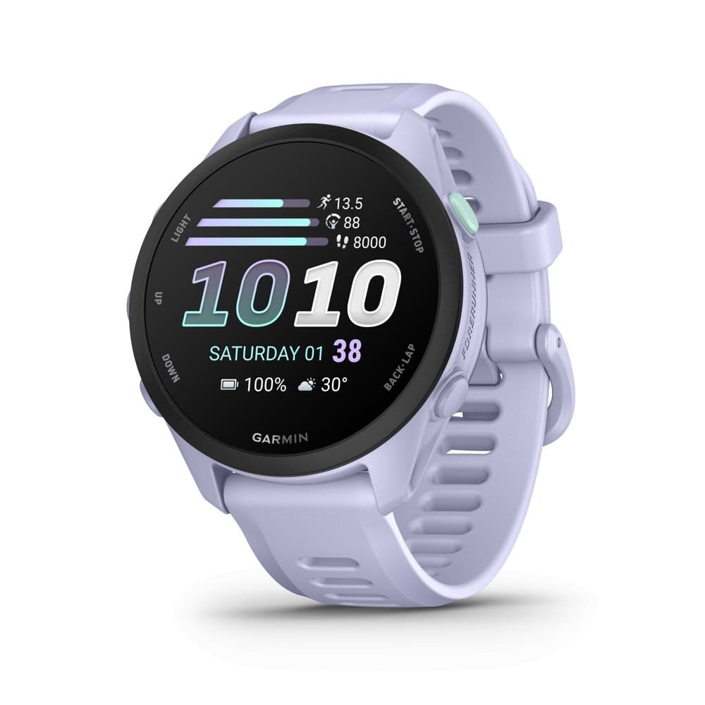 Смарт часовник Garmin Forerunner 70, 1.2" (3.04cm) AMOLED дисплей, Bluetooth, Wi-Fi, сензор за околна светлина, акселерометър, пулсомер, 5ATM водоустойчивост, до 13 дни време на работа, над 80 спортни режима, лилав