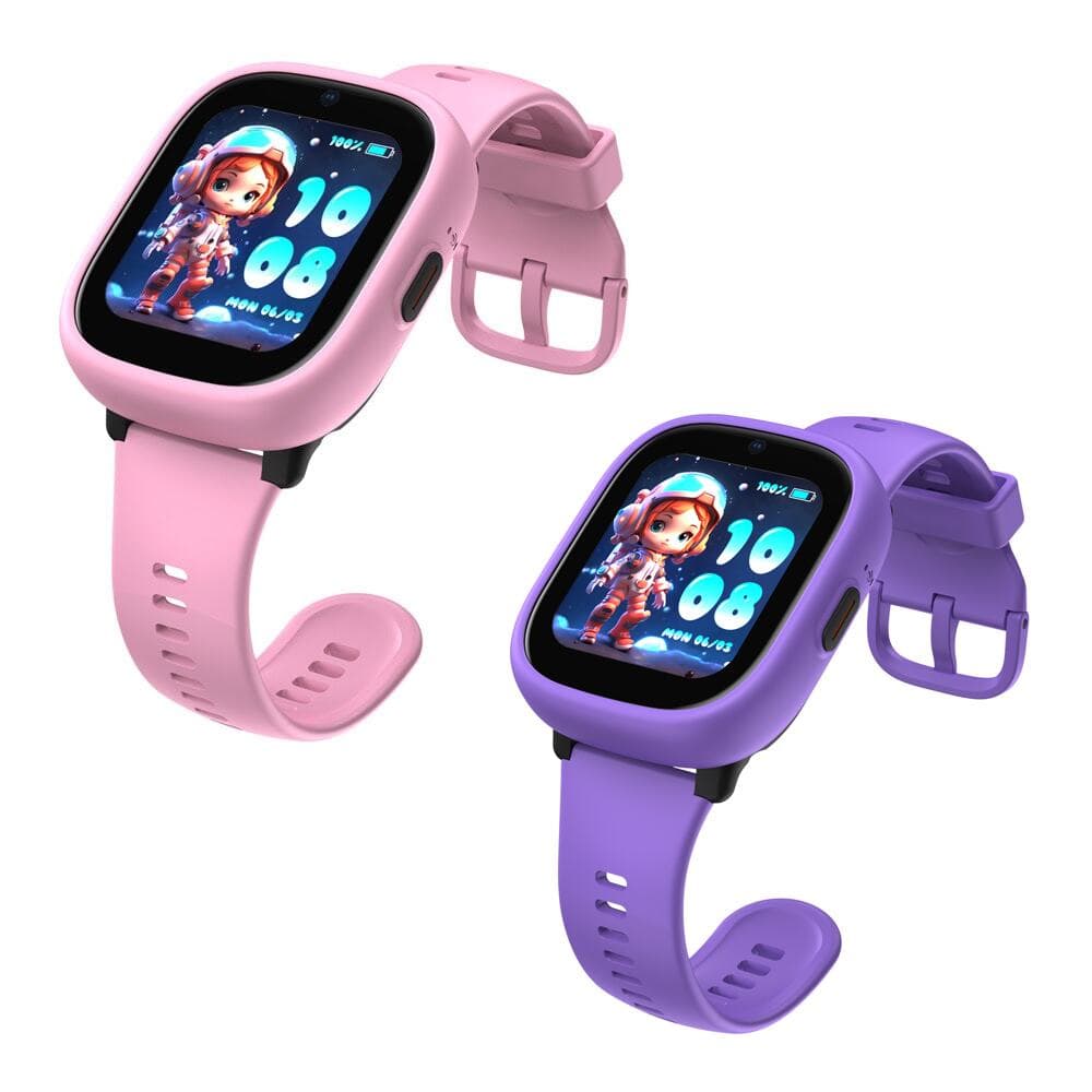 Смарт часовник Xmart Lagenio K3, 1.7" (4.31cm) IPS дисплей, Bluetooth, Wi-Fi, 4G, IP68 защита, 0.3MP камера, детски, черен с розова/лилава каишка