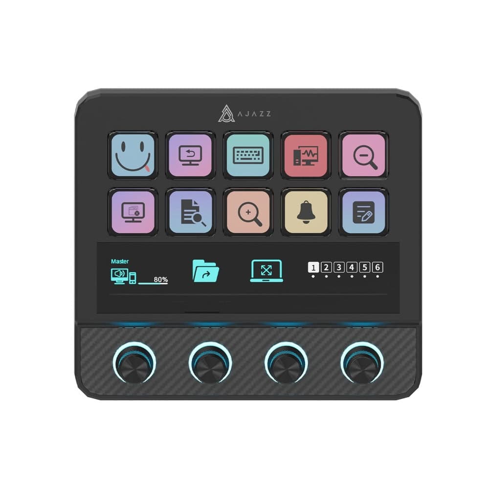 Стрийминг контролер Ajazz AKP05E Pro, 10 цветни LCD бутона, 4 персонализирани копчета, 2x USB-C, 2x USB-A