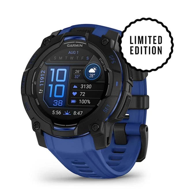 Смарт часовник Garmin Instinct 3, 45mm, 1.2" (3.0cm) AMOLED дисплей, Bluetooth, ANT+, GPS, 4GB Flash памет, акселерометър, пулсомер, компас, термометър, Connect IQ, 10ATM, до 18 дни живот на батерията, син
