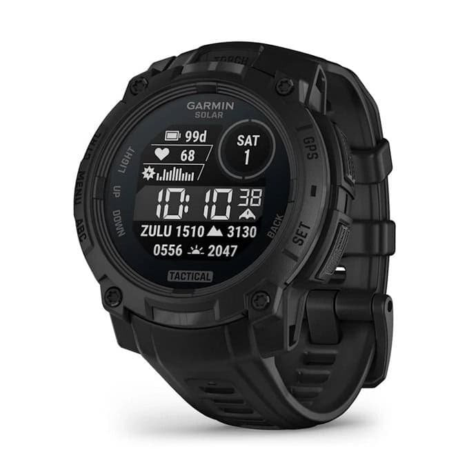Смарт часовник Garmin Instinct 3 - 45mm Tactical, дизайн с два прозореца, 1.1" x 1.1" (27.0 cm) MIP дисплей, Bluetooth, ANT+, GPS, 128MB вградена памет, вградено фенерче, компас, 10ATM водоустойчивост, до 28 дни време на работа, черен