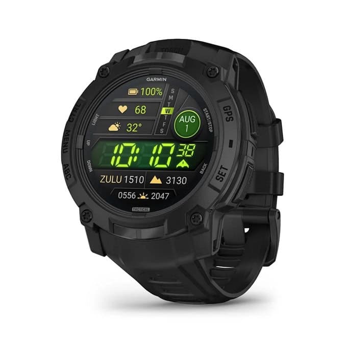 Смарт часовник Garmin Instinct 3 - 50mm Charcoal, 1.3" (3.3cm) AMOLED дисплей, Bluetooth, ANT+, GPS, 4GB Flash памет, акселерометър, пулсомер, компас, термометър, Connect IQ, до 24 дни живот на батерията, черен