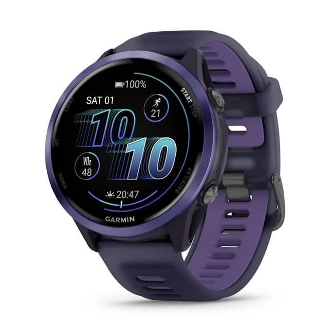 Смарт часовник Garmin Forerunner 570, 47mm, 1.4" (3.55cm) AMOLED дисплей, Bluetooth/Wi-Fi, сензор за околна светлина, акселерометър, 5ATM водоустойчивост, до 11 дни време на работа, лилав