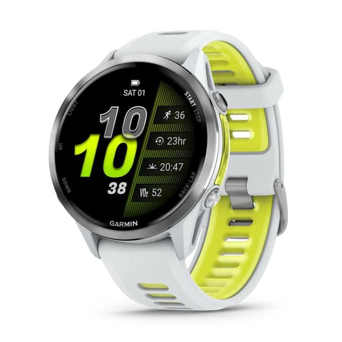 Смарт часовник Garmin Forerunner 970, 1.4" (3.55cm) AMOLED дисплей, Bluetooth/Wi-Fi, барометър, акселерометър, пулсомер, 5ATM водоустойчивост, до 15 дни време на работа, бял