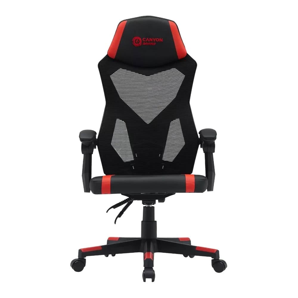 Геймърски стол Canyon Flow MCH01, до 120kg, еко кожа, Class 3 газов амортисьор, регулируема облегалка, черно-червен