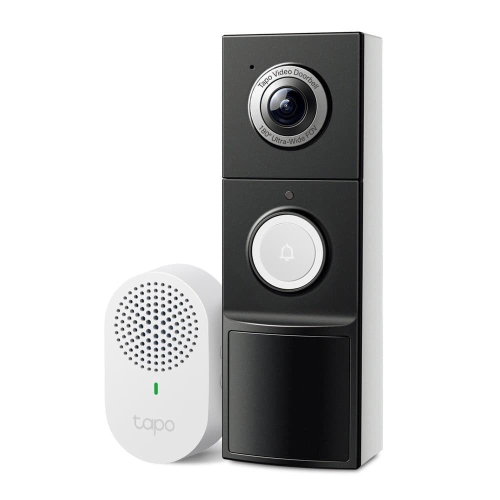 Смарт видео звънец TP-Link Tapo D235, 5Mpix(2560x1920@20fps), IR осветеност (до 10m), IP66 устойчивост, управление с гласов асистент Google и Alexa, microSD слот 512GB, черен