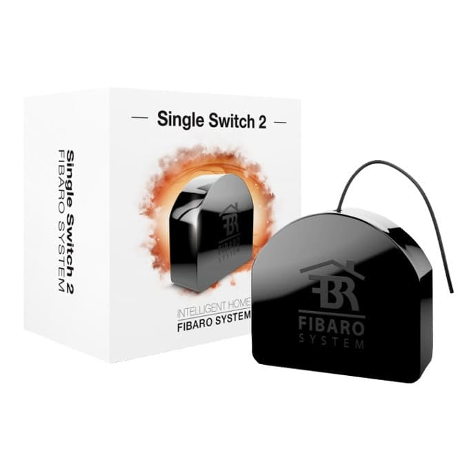 Единично реле Fibaro Single Switch 2, 2.5KW/8A, до 50м. на открито и до 40м. на закрито обхат, Z-Wave радио протокол, черно