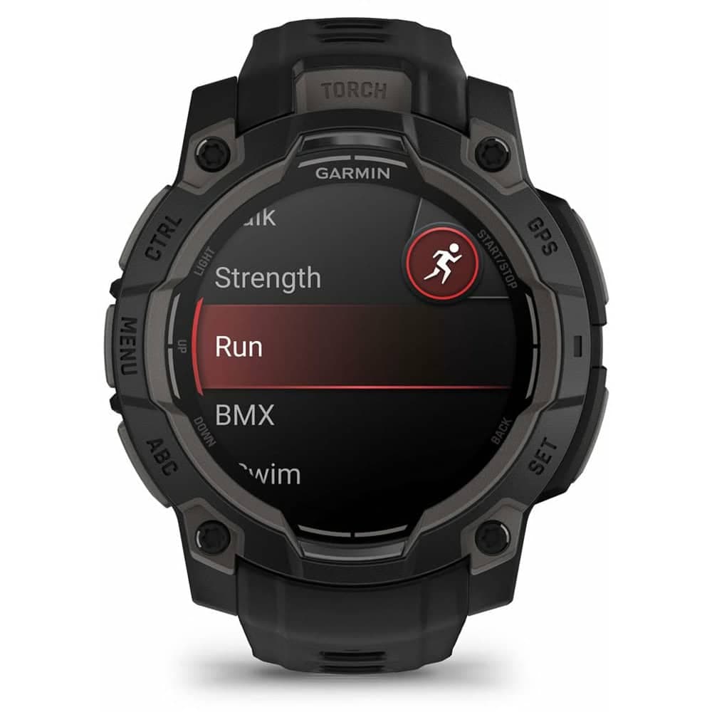 Смарт часовник Garmin Instinct 3 - 45mm AMOLED Black, 1.2" (3.0cm) AMOLED дисплей, Bluetooth, ANT+, GPS, 4GB Flash памет, акселерометър, пулсомер, компас, термометър, Connect IQ, 10ATM, до 18 дни живот на батерията, черен