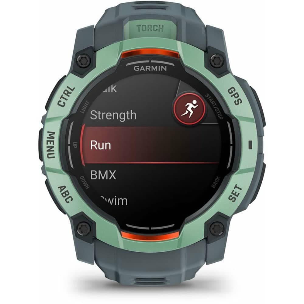 Смарт часовник Garmin Instinct 3 - 50mm AMOLED Neotropic Twilight, 1.3" (3.3cm) AMOLED дисплей, Bluetooth, ANT+, GPS, 4GB Flash памет, акселерометър, пулсомер, компас, термометър, Connect IQ, 10ATM, до 24 дни живот на батерията, зелено-син