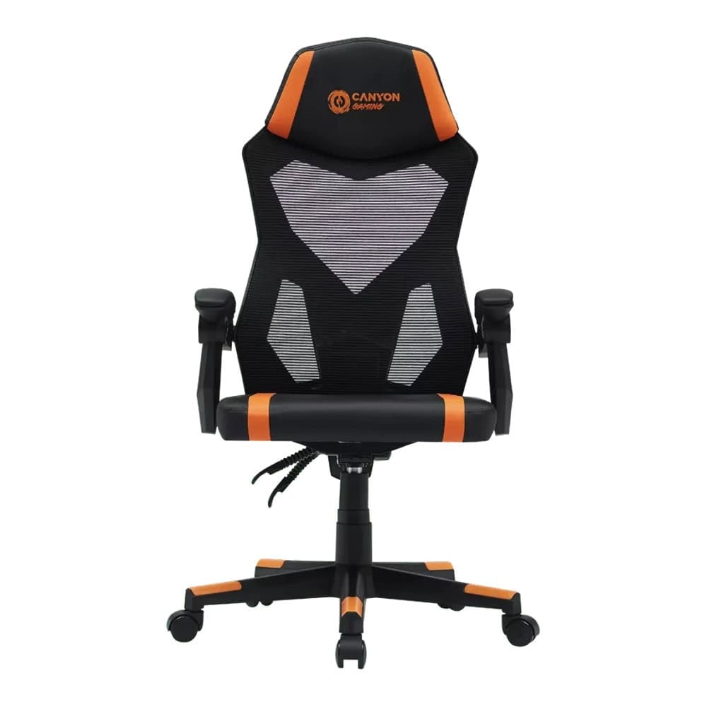 Геймърски стол Canyon Flow MCH01, до 120kg, еко кожа, Class 3 газов амортисьор, регулируема облегалка, черно-оранжев