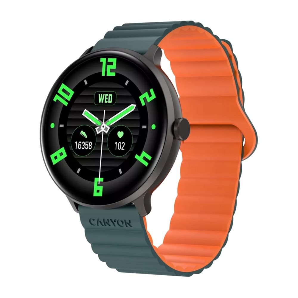 Смарт часовник Canyon Jacky SW-69, 1.3" (3.3cm) дисплей, Bluetooth, сърдечен ритъм, кислород в кръвта, IP68 защита, до 9 дни време на работа, зелен