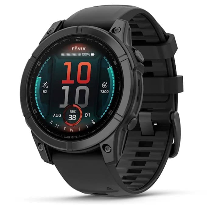 Смарт часовник Garmin fenix E (Slate Grey Steel), 1.3" (3.3cm) AMOLED дисплей, Bluetooth, ANT+, Wi-Fi, GPS, 16GB Flash памет, мониторинг на съня, спортни режими, календар, смарт известия, 10ATM, до 16 дни време на работа, черен