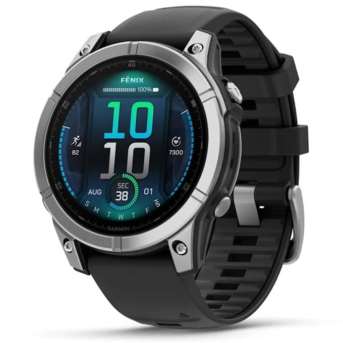 Смарт часовник Garmin fenix E, 1.3" (3.3cm) AMOLED дисплей, Bluetooth, ANT+, Wi-Fi, GPS, 16GB Flash памет, мониторинг на съня, спортни режими, календар, смарт известия, 10ATM, до 16 дни време на работа, корпус от неръждаема стомана, черен
