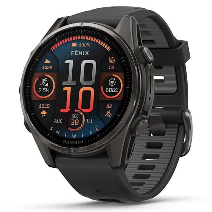 Смарт часовник Garmin fenix 8 43mm (Black/Pebble Grey), 1.3" (3.3cm) AMOLED дисплей, Bluetooth, ANT+, Wi-Fi, GPS, 32GB Flash памет, мониторинг на съня, следене на сърдечния ритъм, 10ATM, до 10 дни време на работа, Sapphire/Carbon DLC Titanium, черен