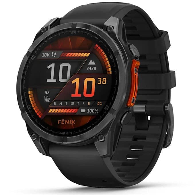 Смарт часовник Garmin fenix 8 47mm (Slate Grey), 1.4" (3.55cm) AMOLED дисплей, Bluetooth, ANT+, Wi-Fi, GPS, 32GB Flash памет, мониторинг на съня, следене на сърдечния ритъм, 10ATM, до 16 дни време на работа, силиконова каишка, черен
