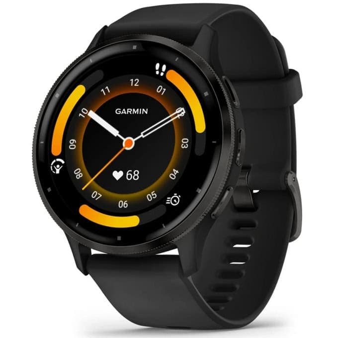 Смарт часовник Garmin Venu 3 (Slate/Black), 1.4" (3.54cm) AMOLED дисплей, Bluetooth, ANT+, Wi-Fi, GPS, пулсомер, проследяване на стреса, мониторинг на съня, профили за бягане и плуване, 5ATM, до 14 дни живот на батерията, черен
