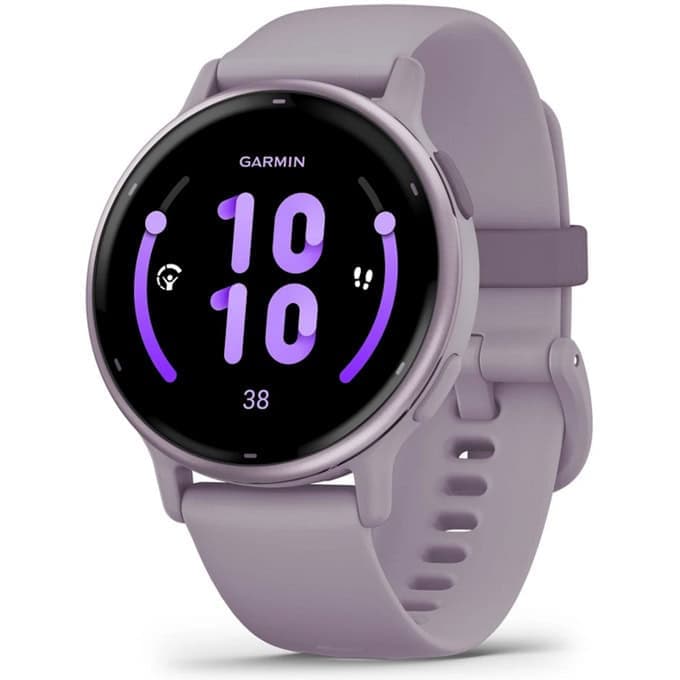 Смарт часовник Garmin vivoactive 5 (Metallic Orchid/Orchid), 1.2" (3.04cm) AMOLED дисплей, Bluetooth, ANT+, Wi-Fi, GPS, 4GB вградена памет, следене на сърдечен ритъм, измерване на стреса, мониторинг на съня, 5ATM, до 11 дни време на работа, лилав