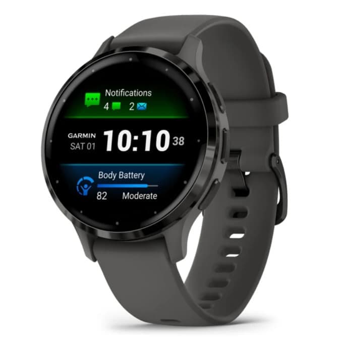 Смарт часовник Garmin Venu 3S, 1.2" (3.04cm) AMOLED дисплей, до 10 дни време на работа, 5ATM, Bluetooth, ANT+, Wi-Fi, GPS, пулсомер, следене на съня, черен безел с тъмносив корпус