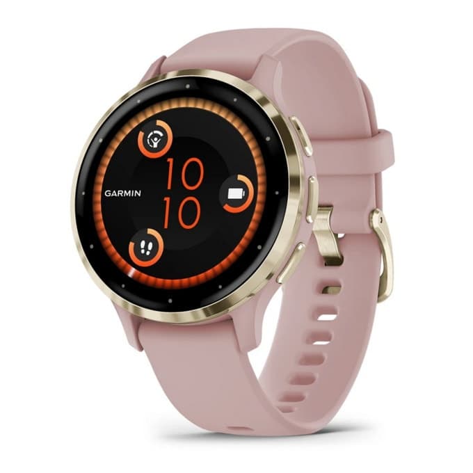 Смарт часовник Garmin Venu 3S, 1.2" (3.04cm) AMOLED дисплей, до 10 дни време на работа, 5ATM, Bluetooth, ANT+, Wi-Fi, GPS, пулсомер, следене на съня, златист безел с розов корпус