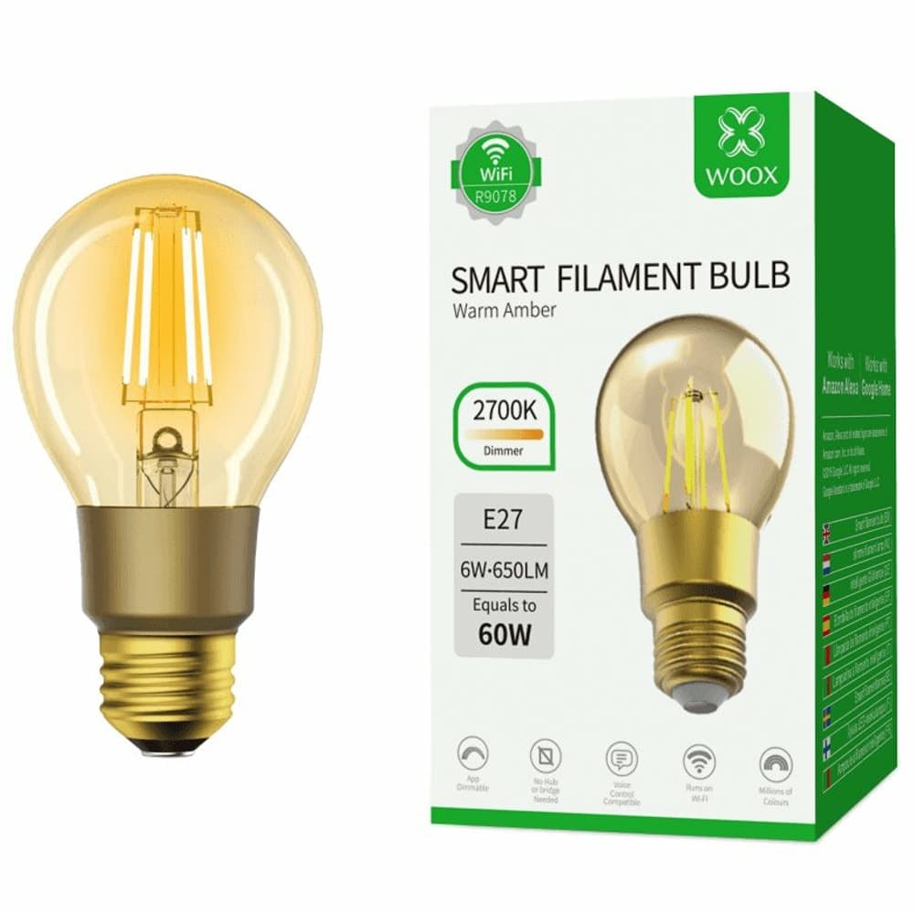 Смарт крушка Woox Smart Filament, E27, 6W, 650lm, Wi-Fi, 2700K