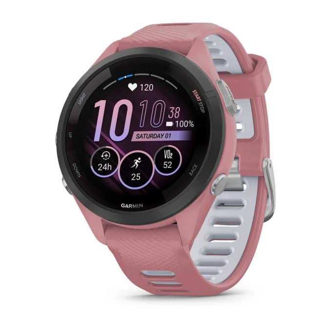 Смарт часовник Garmin Forerunner 265S Light Pink, за бегачи, 28.1мм (1.1"), Bluetooth, Wi-Fi, до 15 дни време за работа, 8GB Flash памет, GPS, женско здраве, функции за бягане, розов корпус със сиво-розова каишка