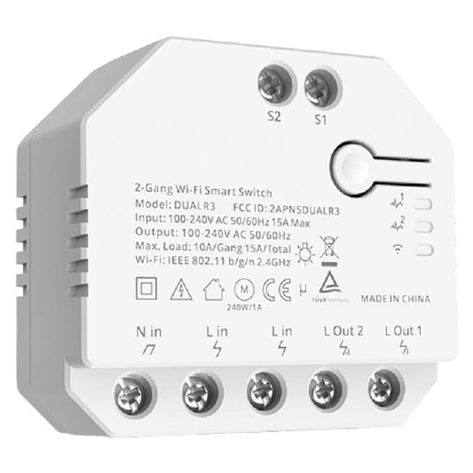 Смарт ключ Elmark DUALR3, Wi-Fi, 2x10A, 2x2200W, 100-240V, IP20, бял