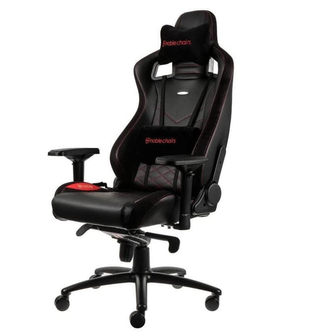 Геймърски стол noblechairs EPIC, кожен, черен с червен надпис