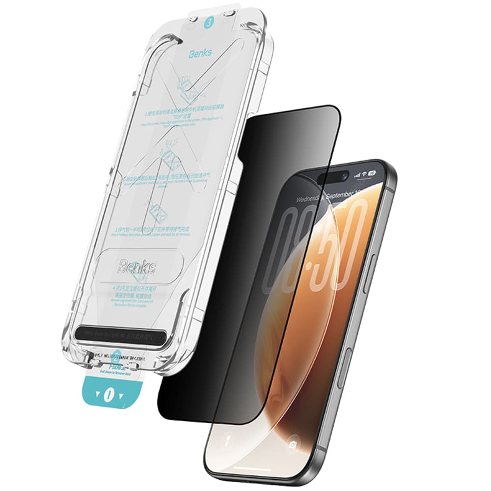 Калено стъклено защитно покритие с определен ъгъл на виждане на iPhone 18 Pro Max - Benks Tempered Glass Omni Warrior Anti-Drop Privacy