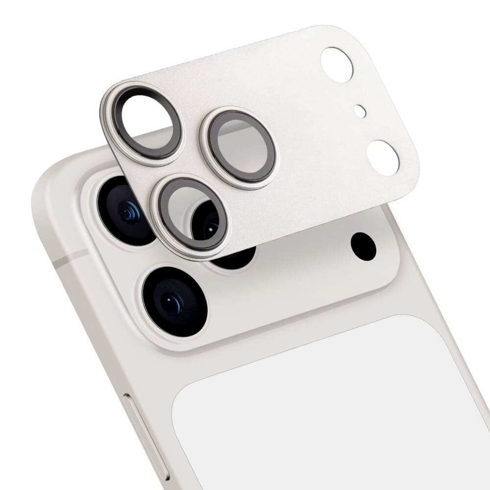 Предпазни стъклени лещи с цяла метална плочка за камерата на iPhone 17 Pro Max - OBALME Camera Island Lens Protector (silver)