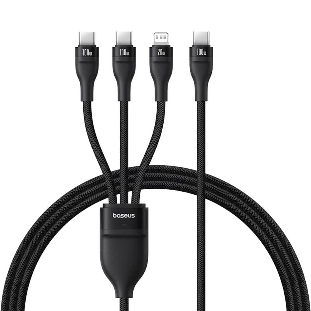 Универсален USB-C кабел с Lightning и 2X USB-C конектори - Baseus Flash Series 3 Fast Charging Data Cable 100W (черен) (150см)