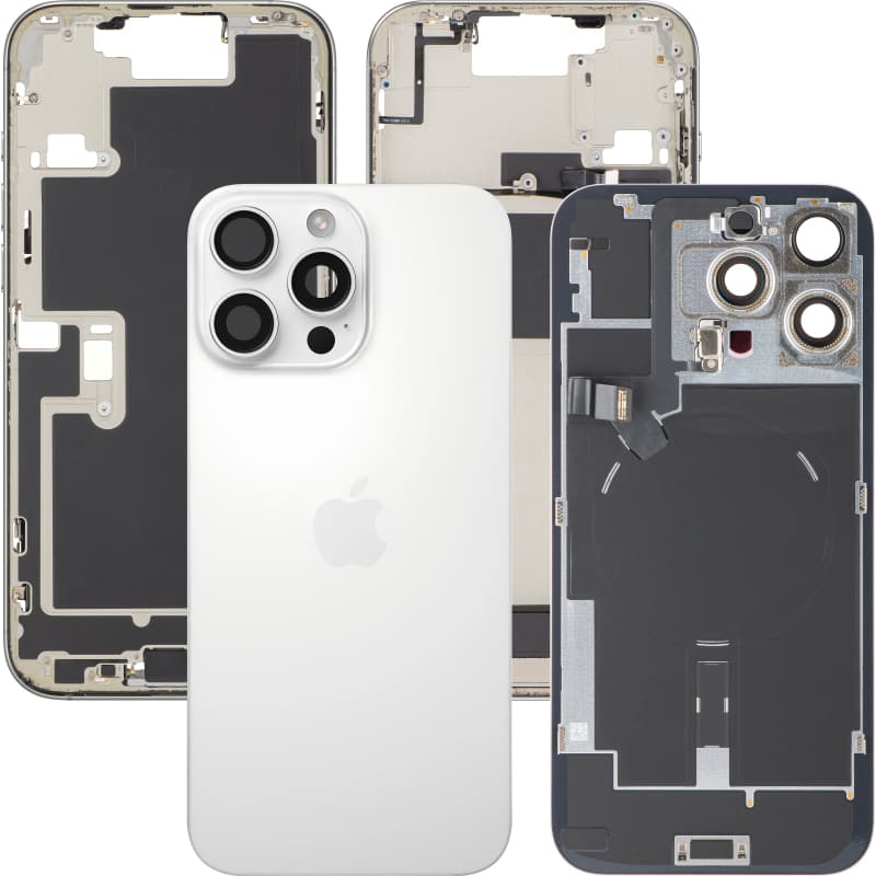 Оригинален резервен заден капак заедно с безжично зареждане - Apple iPhone 16 Pro Max Backcover Full Assembly with Middle Frame White Titanium