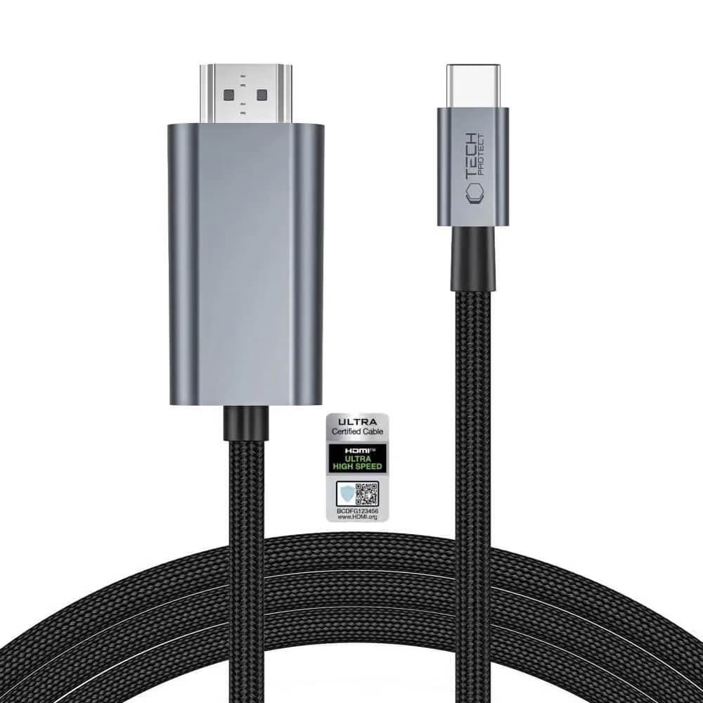 Кабел с поддръжка на 8K за свързване от USB-C към HDMI 2.1 - Tech-Protect Ultraboost Cable 8K 60Hz (iron grey) (200 см)