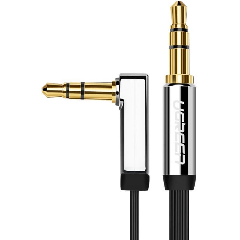 Качествен 3.5 мм. аудио кабел - 3.5mm to 3.5mm Audio Cable UGREEN AV119 Angled (black) (200 см)