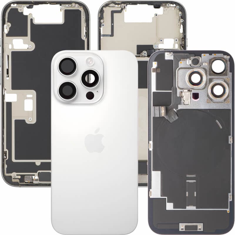 Оригинален резервен заден капак заедно с безжично зареждане - Apple iPhone 16 Pro Backcover Full Assembly with Middle Frame White Titanium