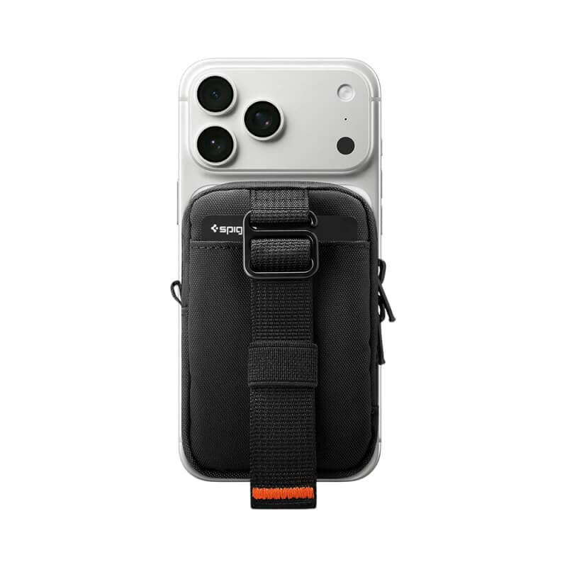 Текстилен магнитен портфейл (джоб) за прикрепяне към iPhone с MagSafe - Spigen TinTap ZIP MagFit 2 Magnetic Wallet (black)
