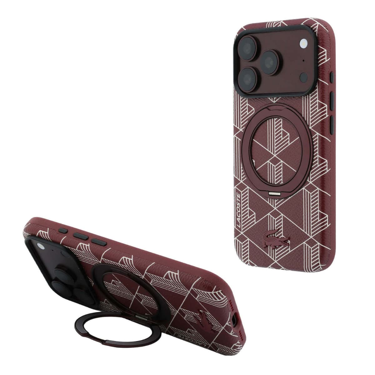 Хибриден удароустойчив кейс с MagSafe за iPhone 18 Pro Max - Lacoste PVC Semi Wrap Blend Ring Stand MagSafe Case (burgundy)