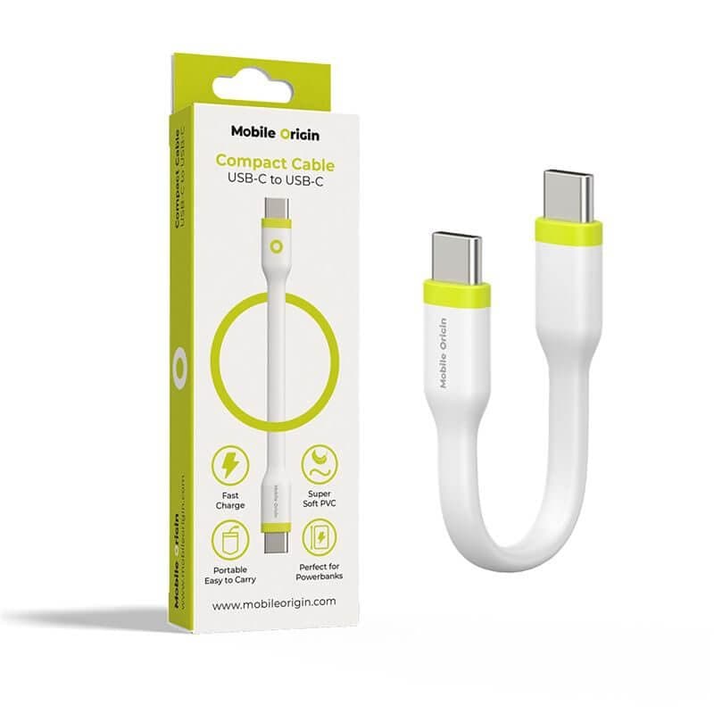 Гъвкав кабел с бързо зареждане за устройства с USB-C - Mobile Origin Compact USB-C to USB-C Cable 60W (10 см) (white)