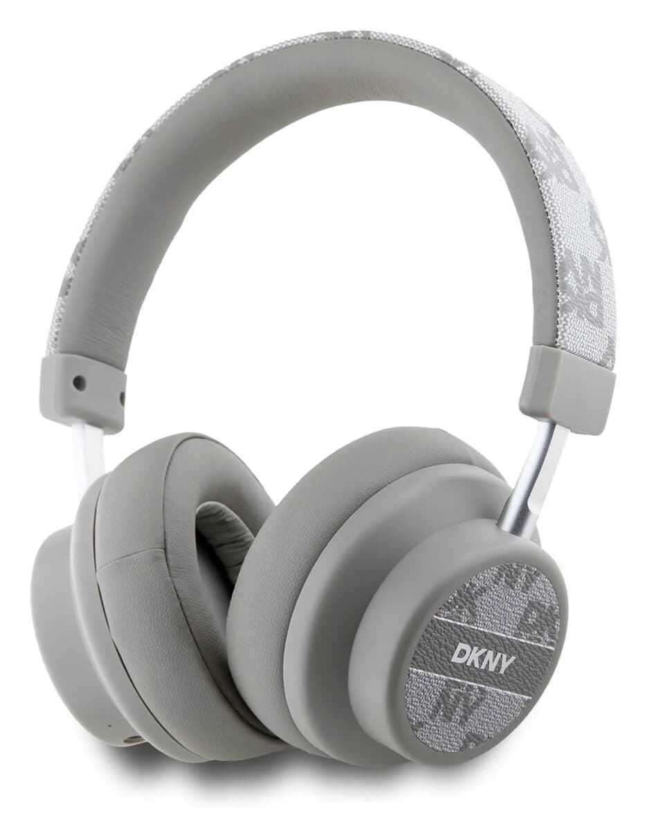 Безжични блутут слушалки с микрофон за мобилни устройства - DKNY PU Leather Checkered Pattern Wireless Headphone (beige)