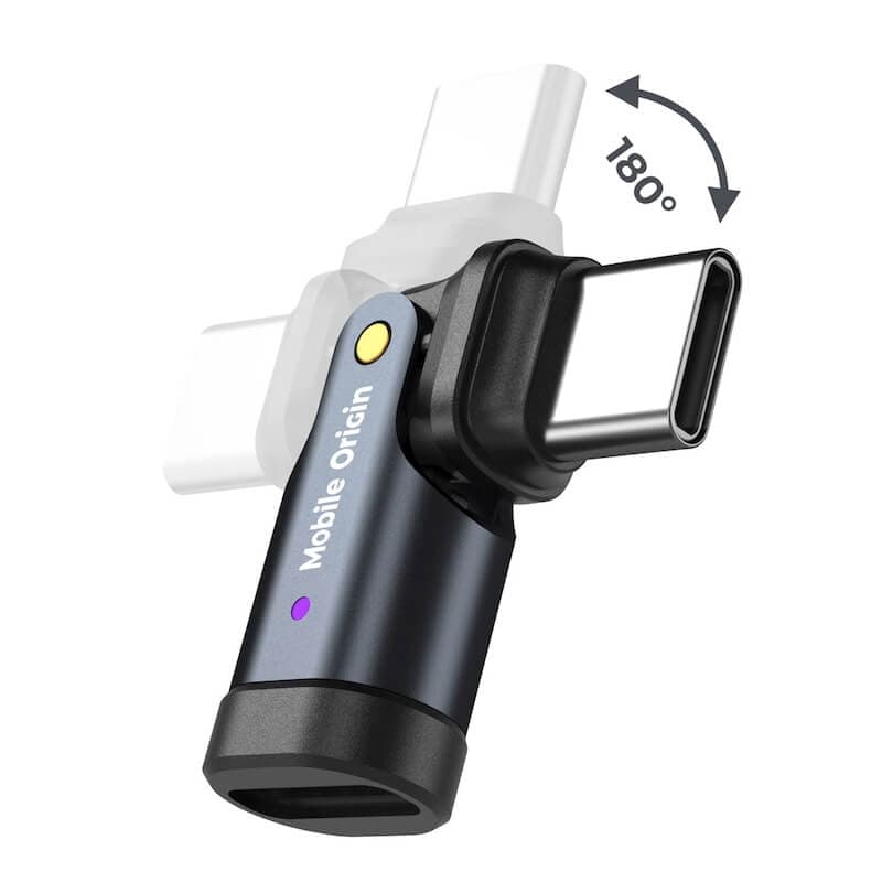 Въртящ адаптер от USB-C женско към USB-C мъжко за мобилни устройства с USB-C порт - Mobile Origin CB5 USB-C to USB-C 180 Rotating Adapter 240W (grey)