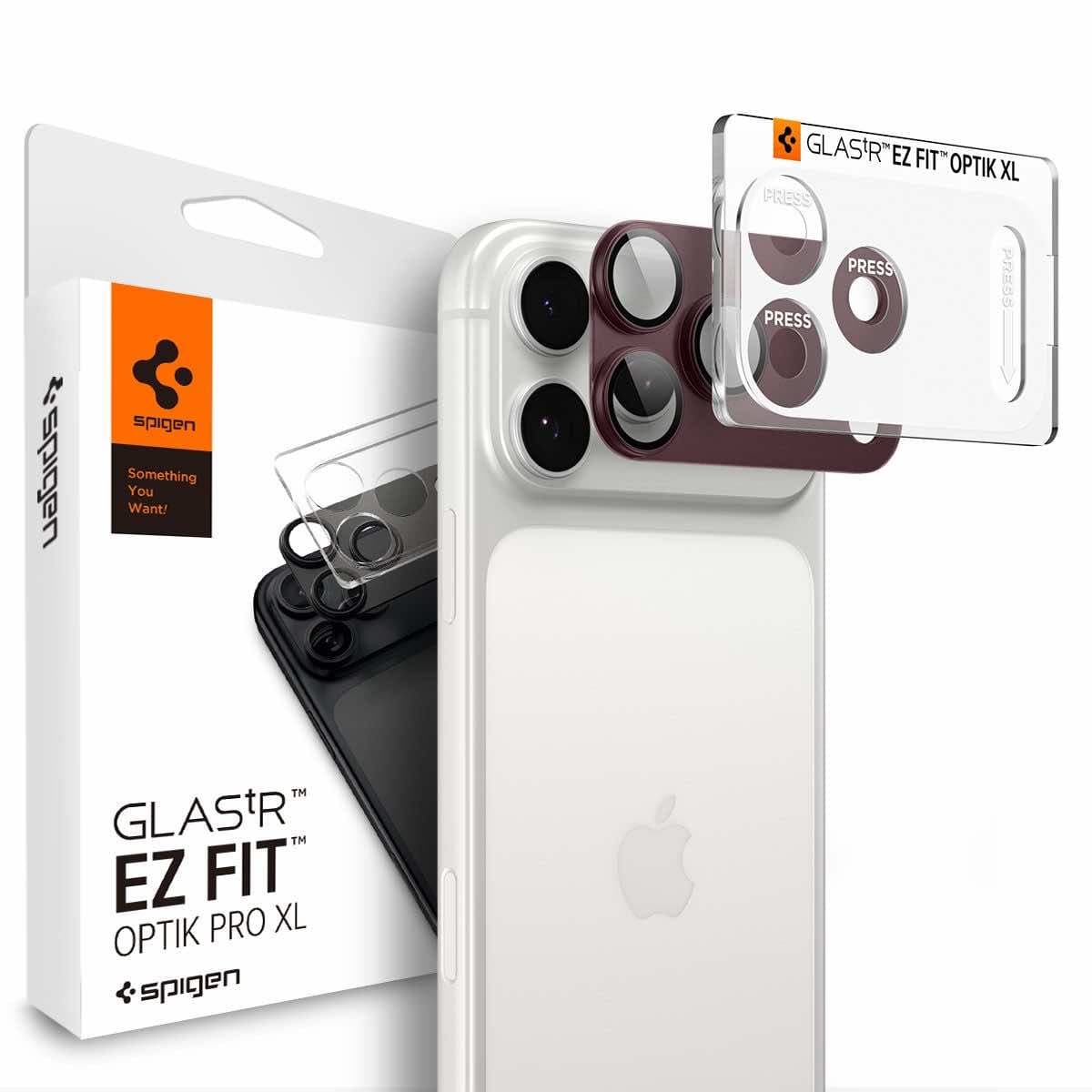Предпазна плочка за камерата на iPhone 18 Pro Max - Spigen Glass tR EZ Fit Optik Pro XL (dark cherry)