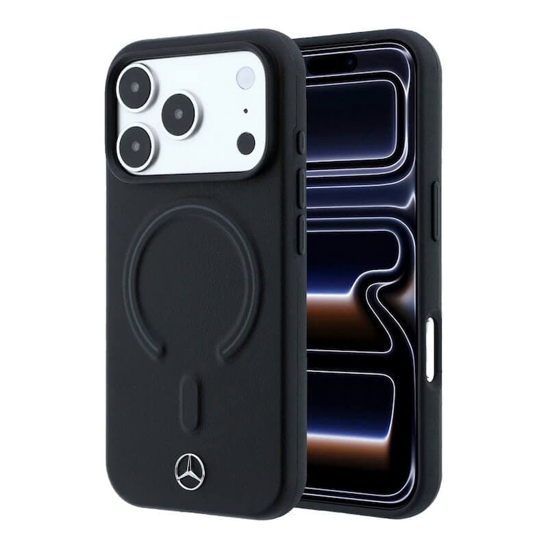 Дизайнерски кожен кейс с MagSafe за iPhone 18 Pro - Mercedes PU Leather 3D MagSafe Case (black-anthracite)