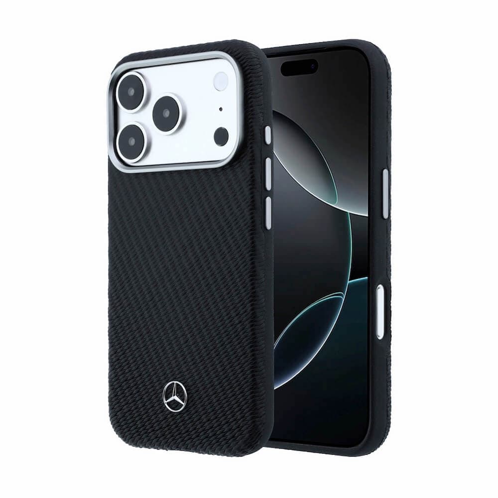 Дизайнерски кожен кейс с MagSafe за iPhone 18 Pro - Mercedes PU Leather Wood Semi Wrap MagSafe Case (black)
