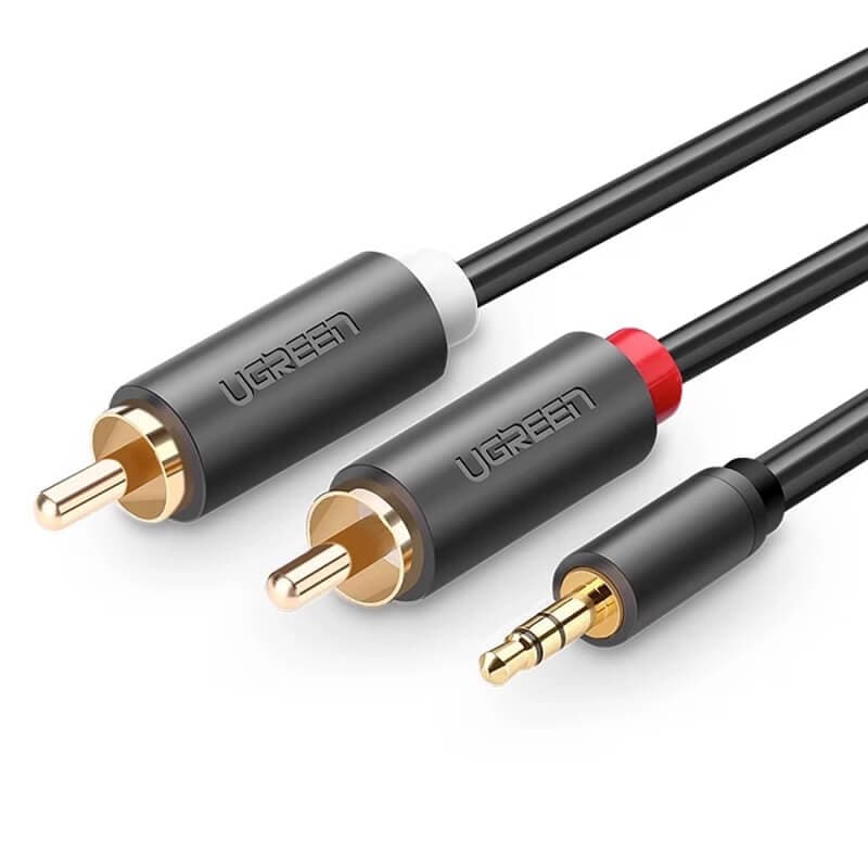 Качествен аудио кабел 2xRCA (мъжко) към 3.5mm (мъжко) (3 метра) - Ugreen AV102 2xRCA Male to 3.5mm Male Audio Cable (black)