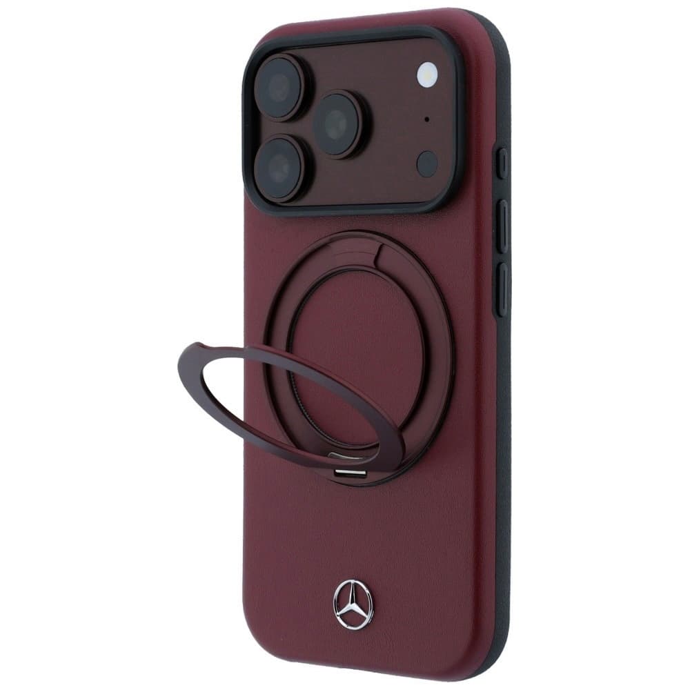 Дизайнерски кожен кейс с MagSafe за iPhone 18 Pro Max, iPhone 17 Pro Max - Mercedes Ring Stand Leather MagSafe Case (burgundy)
